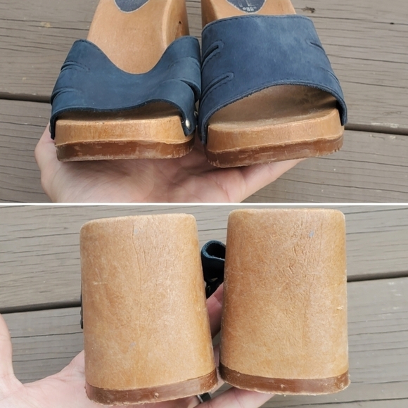 Vintage 90s y2k Bratz Blue Suede Leather Chunky Heel Lug Sole Platform Sandals 9 - Picture 6 of 8